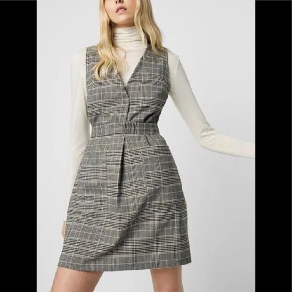 French Connection Amati Gray and Pink Plaid Check Jumper Dress - Picture 7 of 7